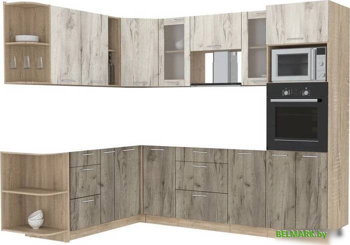 Готовая кухня Интерлиния Мила 1.88x2.6 левая без столешницы (дуб белый/дуб серый) - фото