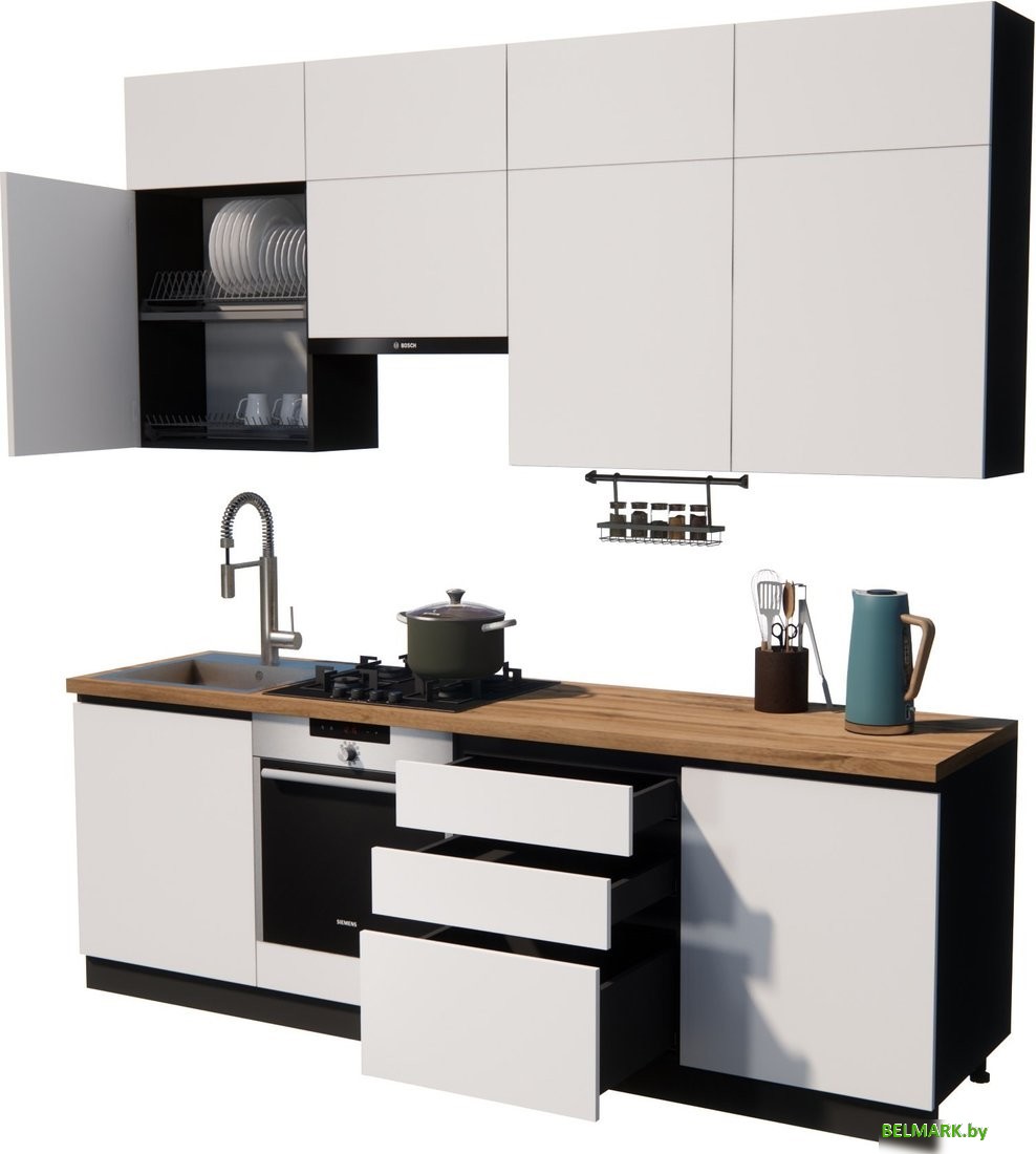 Готовая кухня ВерсоМебель Эко Премиум 2.4 (белый фасадный/ст. дуб вотан) - фото2