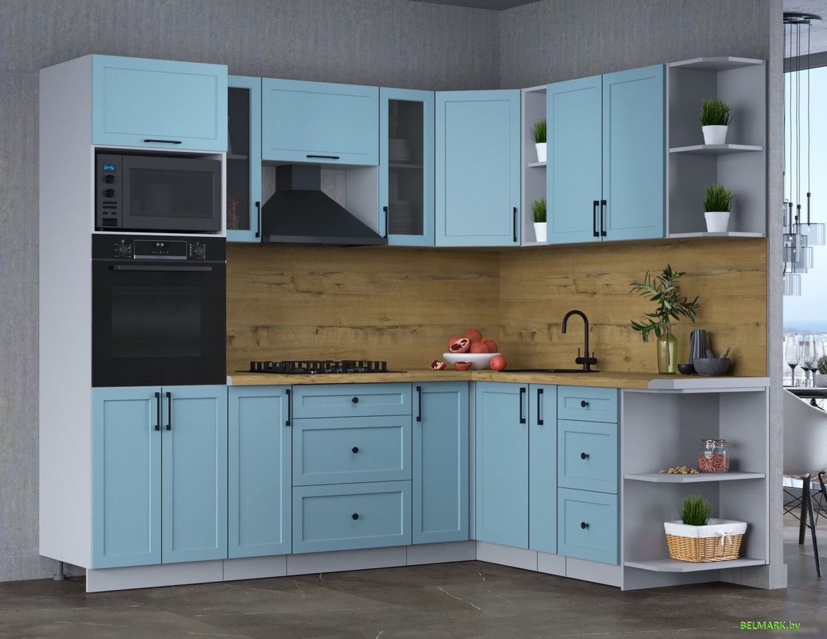 Готовая кухня Интерлиния Тренд 1.88x2.4 ВТ правая (океан/океан/дуб бунратти) - фото2