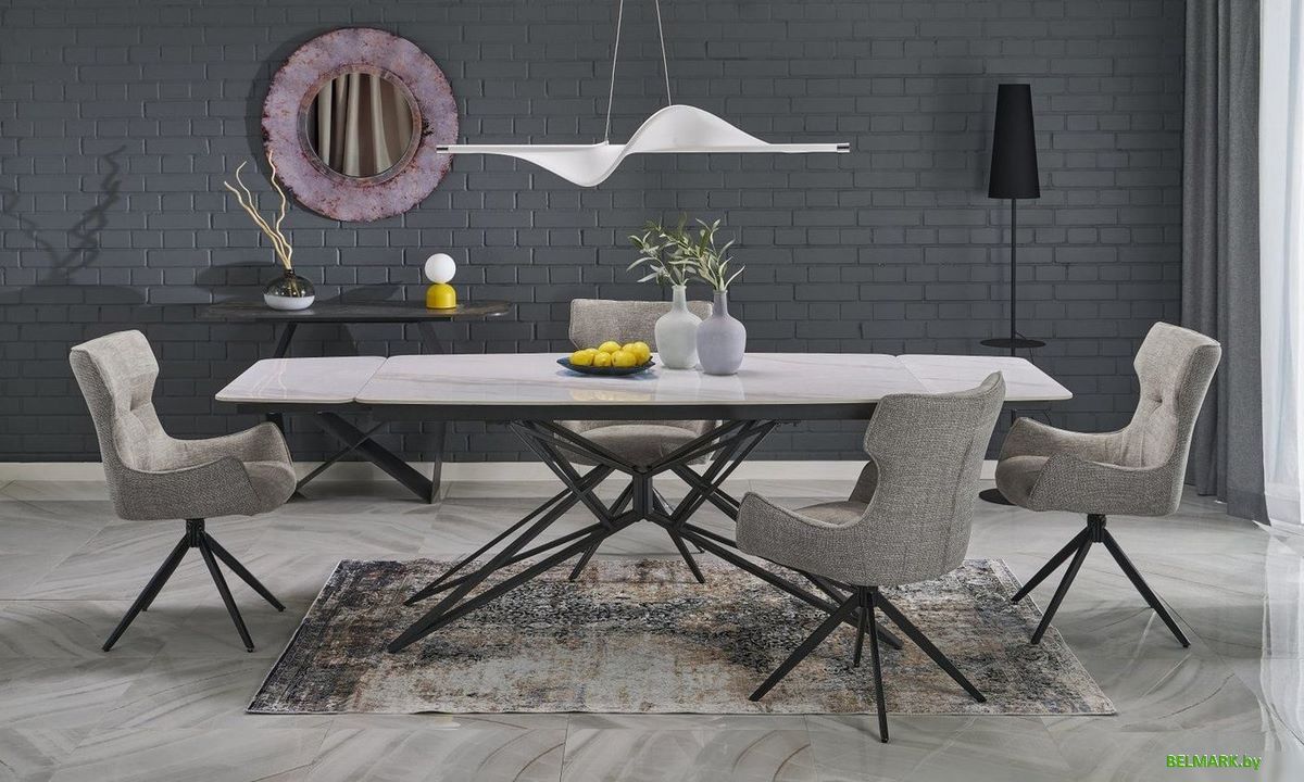 Кухонный стол Halmar Alfredo 160-240/91/76 (белый мрамор/черный) - фото2
