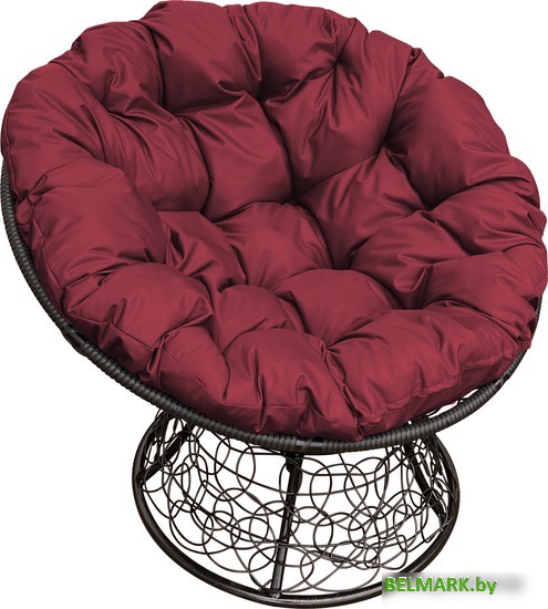 Кресло M-Group Папасан 12020402 (черный ротанг/бордовая подушка) - фото