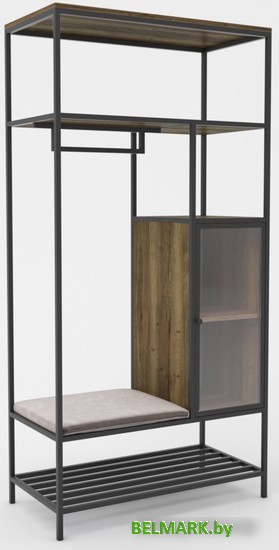 Стеллаж Hype Mebel Босс 100x200 (черный/дуб галифакс олово/велюр серый) - фото