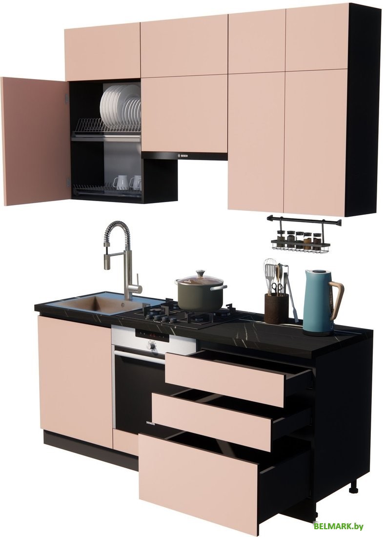 Готовая кухня ВерсоМебель Эко Премиум 1.9 (пудровый/ст. тунис) - фото2