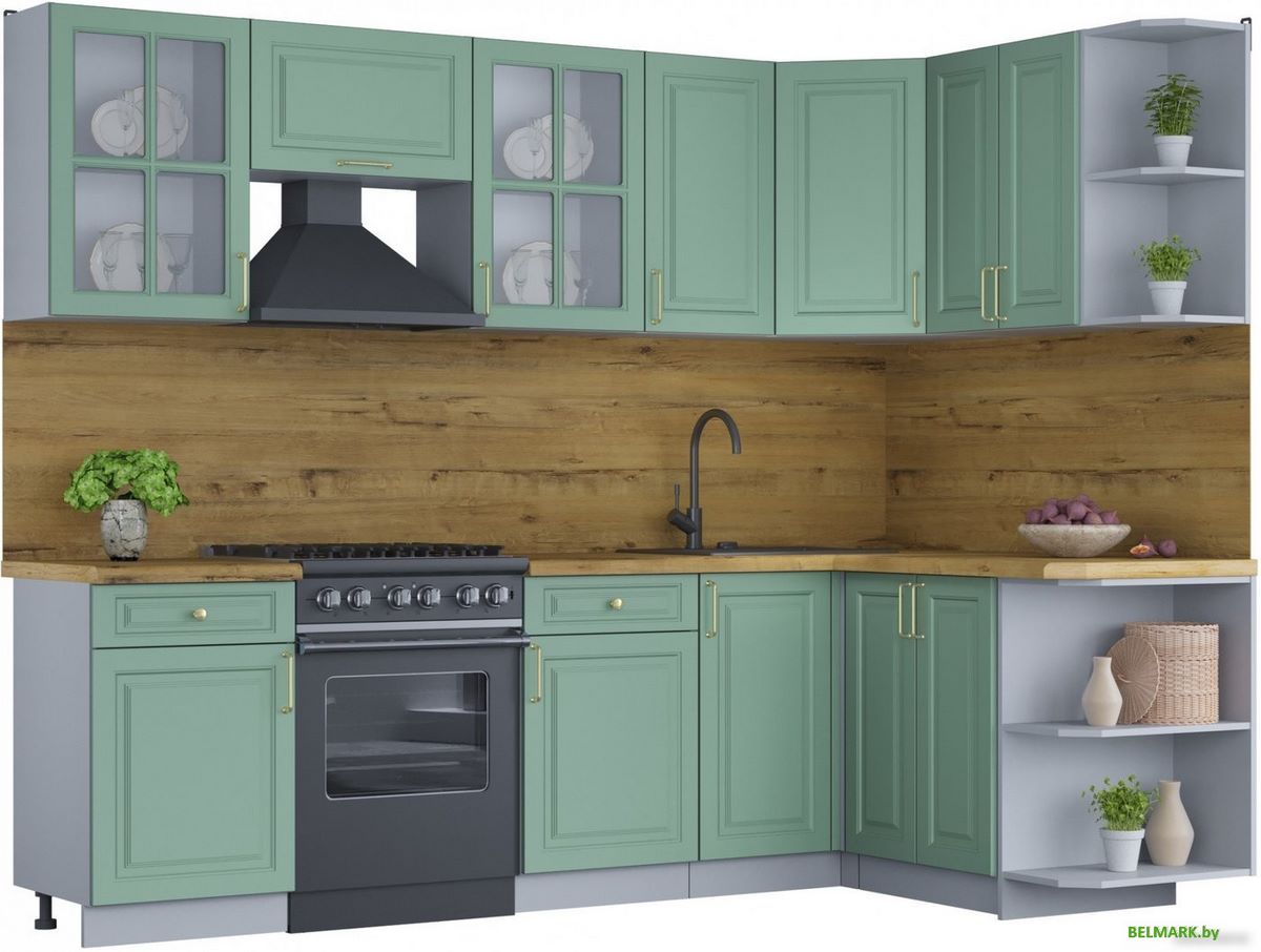 Готовая кухня Интерлиния Мила Шато 1.5x2.6 правая (мята/мята/дуб бунратти) - фото