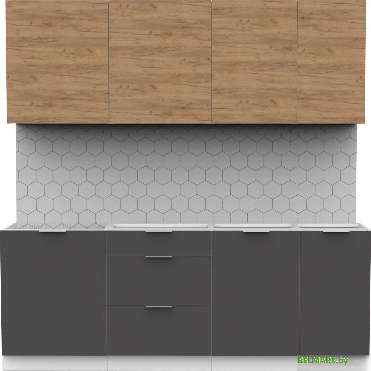 Готовая кухня Интермебель Микс Топ-6 2.1м без столешницы (дуб крафт золотой/графит серый) - фото