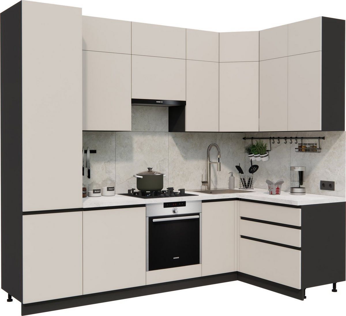 Готовая кухня ВерсоМебель Эко Премиум 1.4x2.7 правая (кашемир/ст. мрамор лацио) - фото