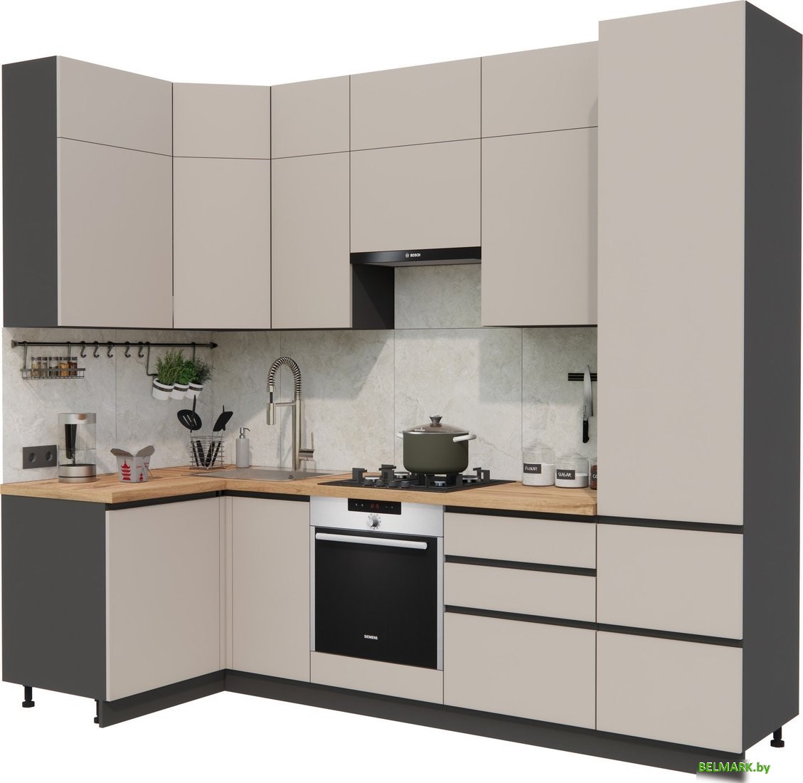 Готовая кухня ВерсоМебель Эко Премиум 1.2x2.7 левая (глиняный серый/ст. дуб вотан) - фото