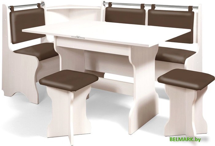 Обеденная группа Анмикс ЛДСП с кухонным уголком (бодега/кожзам коричневый) - фото