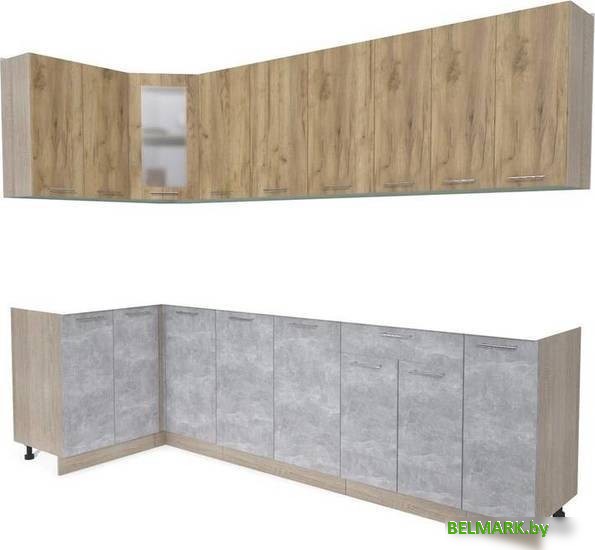 Готовая кухня Интерлиния Мила 12x27 без столешницы (дуб золотой/бетон) - фото