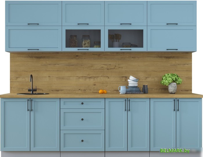 Готовая кухня Интерлиния Тренд 2.7Б (океан/океан/дуб бунратти) - фото