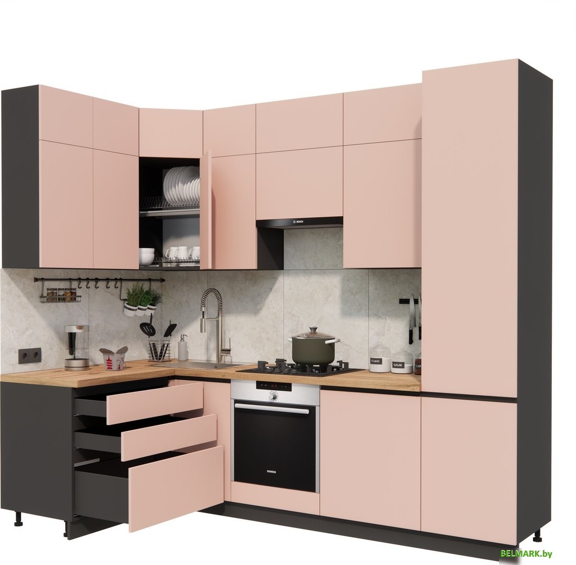 Готовая кухня ВерсоМебель Эко Премиум 1.4x2.7 левая (пудровый/ст. дуб вотан) - фото2