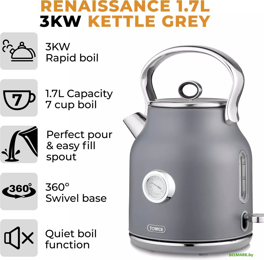 Электрический чайник Tower Renaissance T10063GRY - фото2