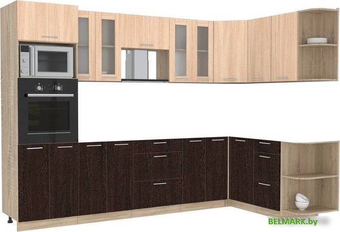 Готовая кухня Интерлиния Мила 1.68x3.0 правая без столешницы (дуб молочный/дуб венге) - фото