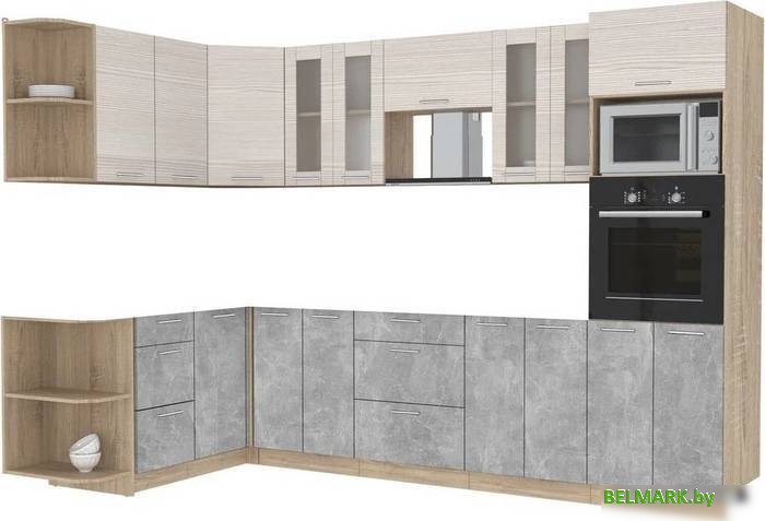 Готовая кухня Интерлиния Мила 1.68x3.0 левая без столешницы (вудлайн кремовый/бетон) - фото