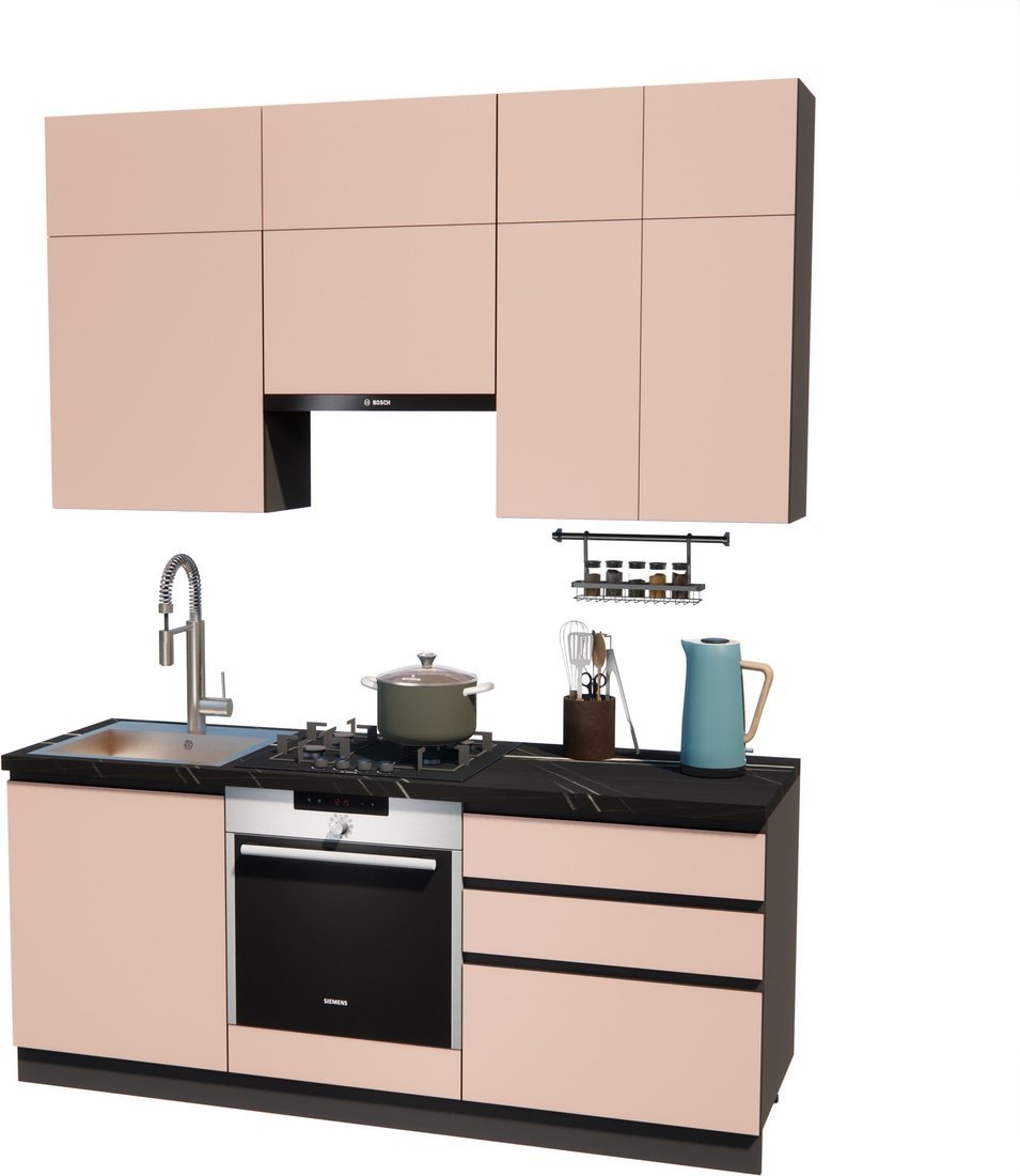 Готовая кухня ВерсоМебель Эко Премиум 2.0 (пудровый/ст. тунис) - фото