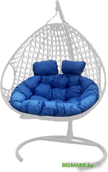 Подвесное кресло M-Group Для двоих Люкс 11510110 (белый ротанг/синяя подушка) - фото