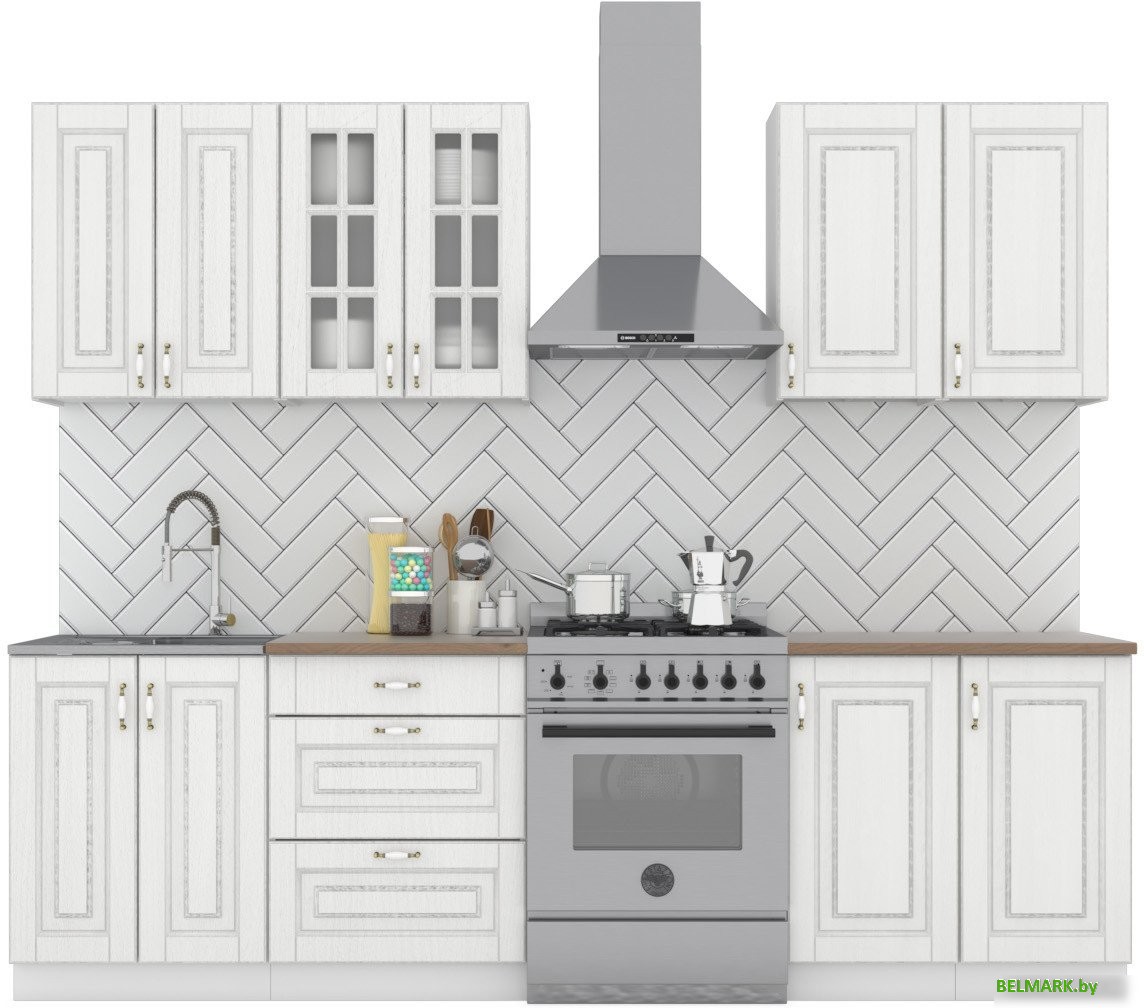 Готовая кухня Интермебель Бостон-5 2.0 (акация белая/мрамор лацио белый) - фото