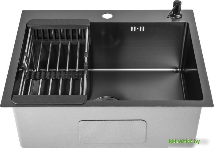 Кухонная мойка Saniteco 6045 Nano (с сифоном, дозатором и коландером) - фото2