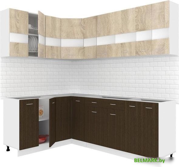 Угловая кухня Кортекс-мебель Корнелия Экстра 1.5x2.2 без столешницы (дуб сонома/венге) - фото
