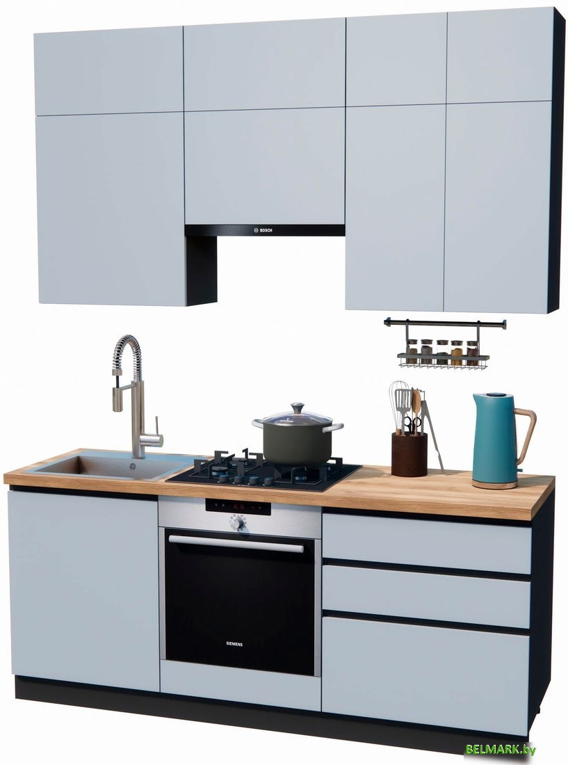 Готовая кухня ВерсоМебель Эко Премиум 1.9 (сумеречный голубой/ст. дуб вотан) - фото