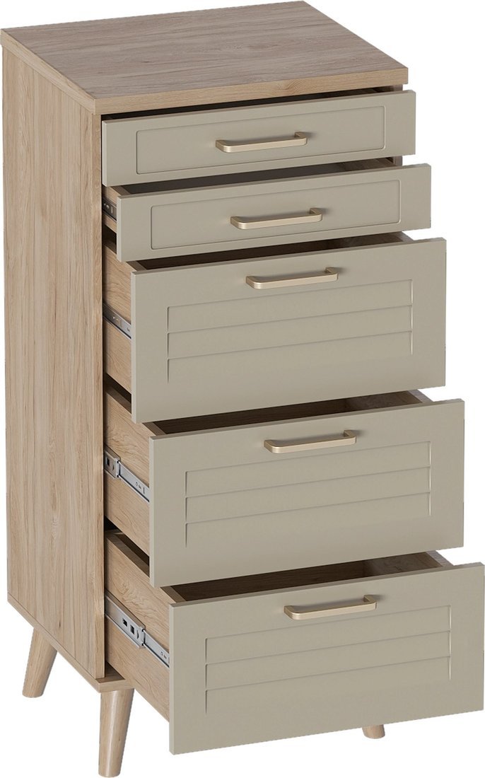 Комод Мебельград Гавана 5ящ 50.2x40.4x109 (дуб светлый натуральный/светло серый софт) - фото2