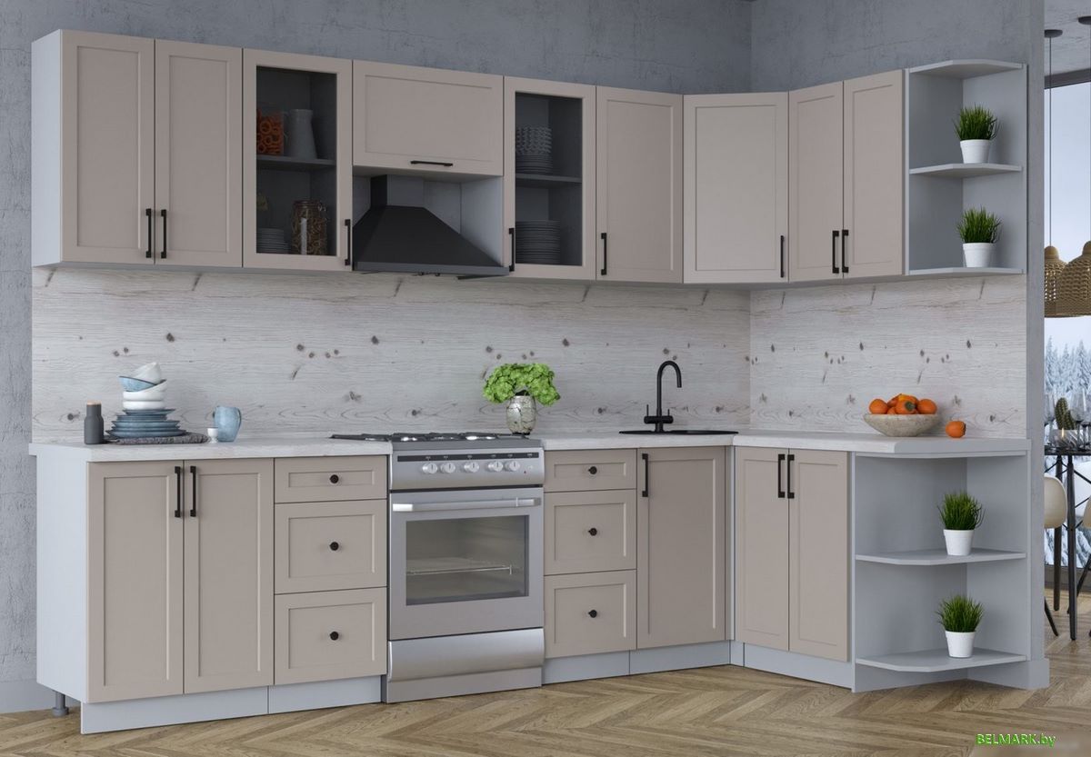 Готовая кухня Интерлиния Тренд 1.5x3.0 правая (луна/луна/бискайская сосна) - фото2