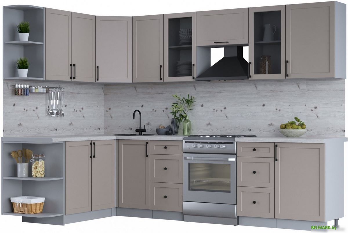 Готовая кухня Интерлиния Тренд 1.7x2.9 левая (луна/луна/бискайская сосна) - фото