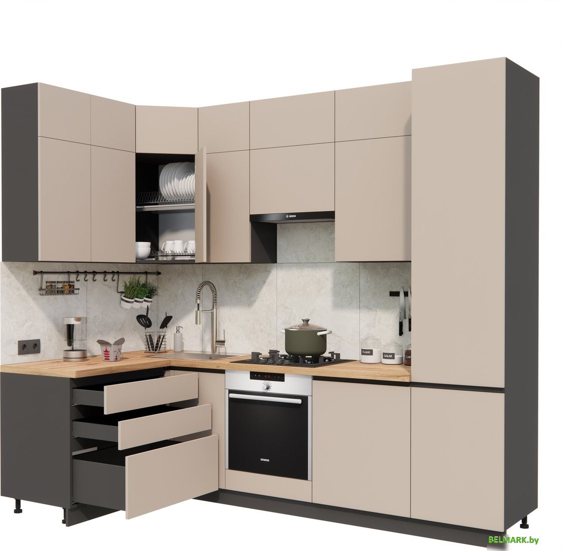 Готовая кухня ВерсоМебель Эко Премиум 1.4x2.7 левая (глиняный серый/ст. дуб вотан) - фото2