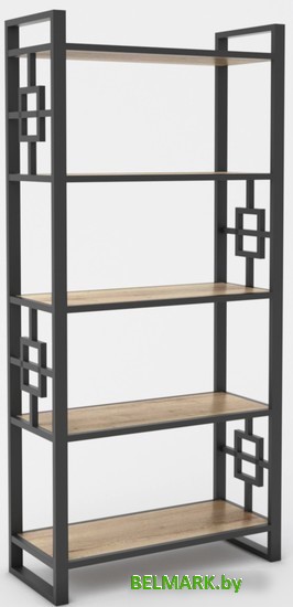 Стеллаж Hype Mebel Квадро 80x200 (черный/древесина белая) - фото