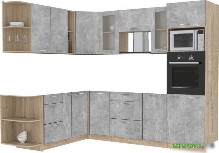 Готовая кухня Интерлиния Мила 1.88x2.6 левая без столешницы (бетон/бетон) - фото