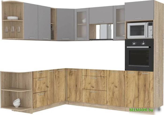 Готовая кухня Интерлиния Мила 1.88x2.6 левая без столешницы (серебристый/дуб золотой) - фото