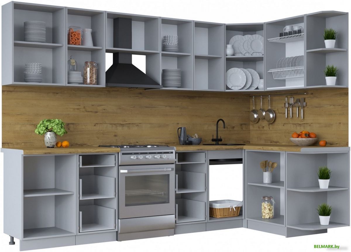 Готовая кухня Интерлиния Тренд 1.5x2.9 правая (луна/луна/бискайская сосна) - фото2