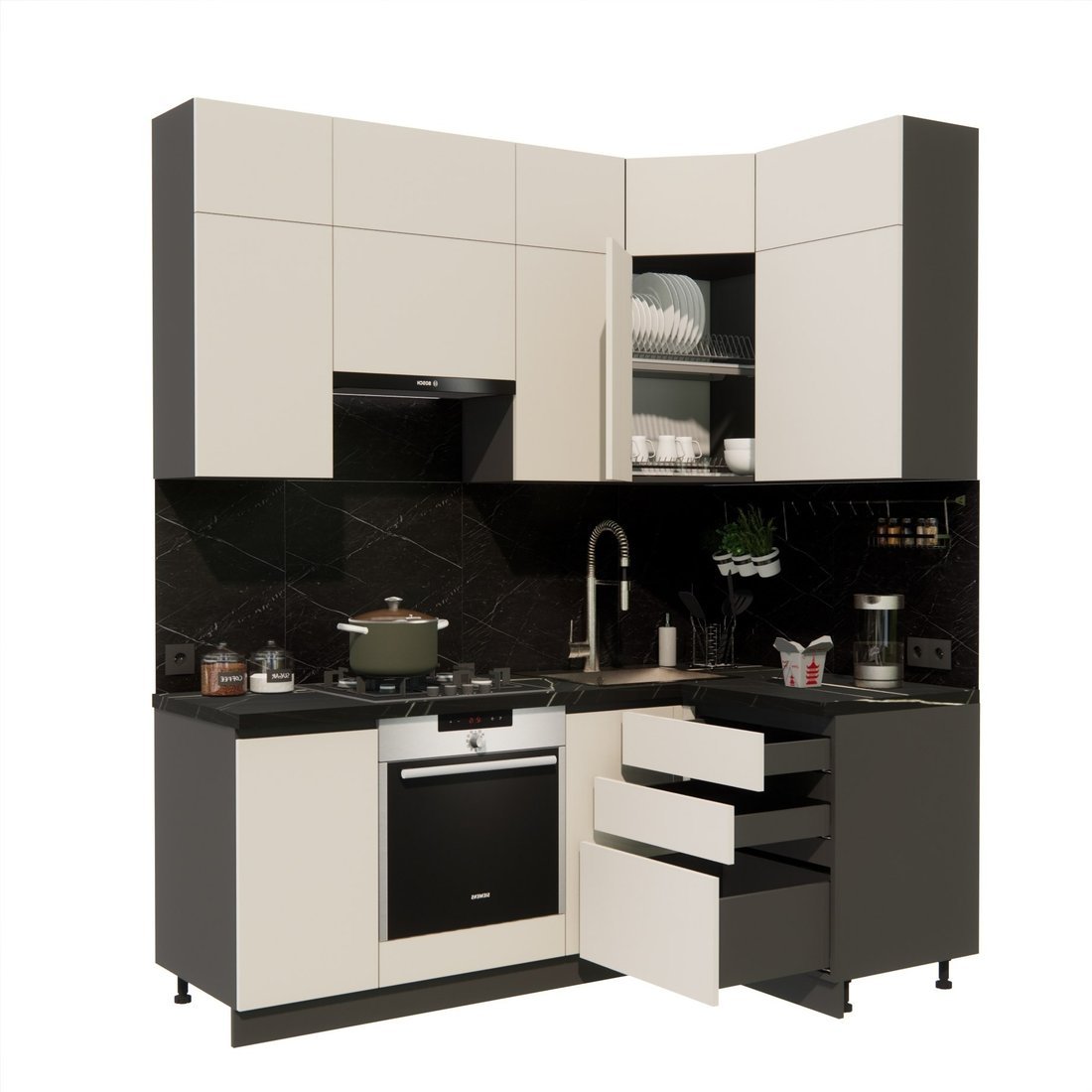 Готовая кухня ВерсоМебель Эко Премиум 1.2x2.0 правая (кашемир/ст. тунис) - фото2