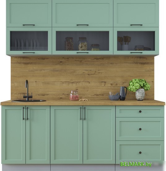 Готовая кухня Интерлиния Тренд 2.0Б (мята/мята/дуб бунратти) - фото