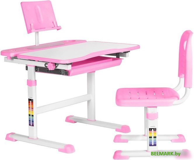 Парта Anatomica Avgusta + стул + выдвижной ящик + подставка (белый/розовый) - фото