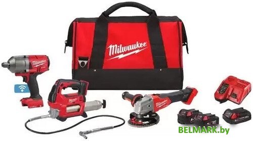 Milwaukee 4933498576 (гайковерт, болгарка, смазочный пистолет, 2 АКБ, сумка) - фото