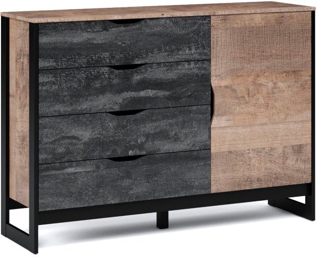 Комод Империал Стокгольм 1д 4ящ (дуб гранж песочный/железный камень) - фото