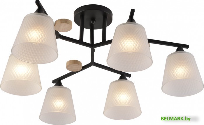 Люстра средней высоты Mirastyle MH-1502/6 BK+WOOD - фото