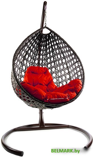 Подвесное кресло M-Group Капля Люкс 11030206 (коричневый ротанг/красная подушка) - фото