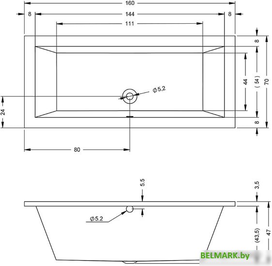 Ванна Riho Lusso 160x70 BA57005 (с ножками и экраном) - фото2