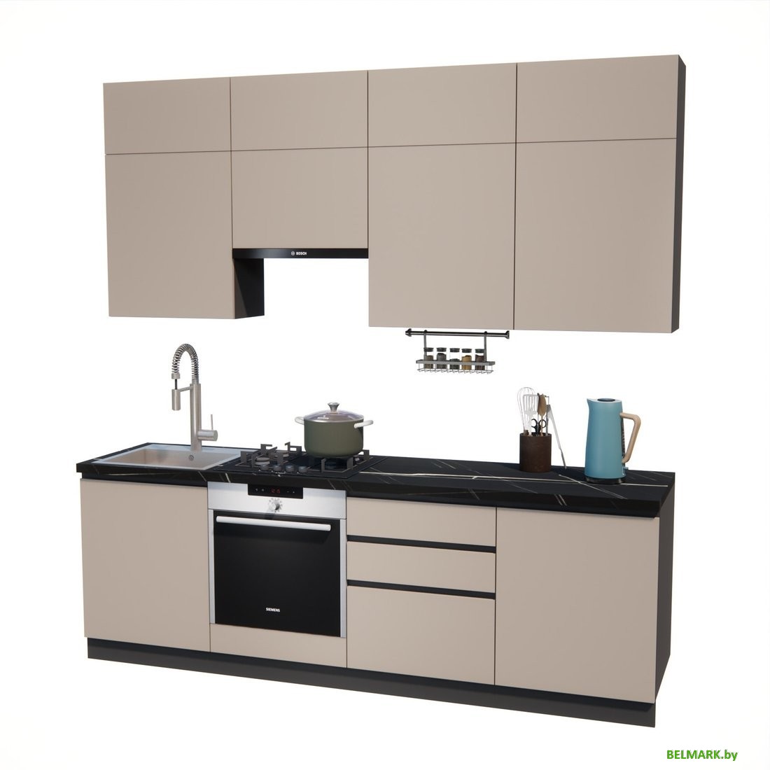 Готовая кухня ВерсоМебель Эко Премиум 2.4 (глиняный серый/ст. тунис) - фото