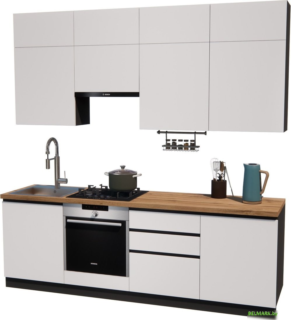 Готовая кухня ВерсоМебель Эко Премиум 2.4 (белый фасадный/ст. дуб вотан) - фото