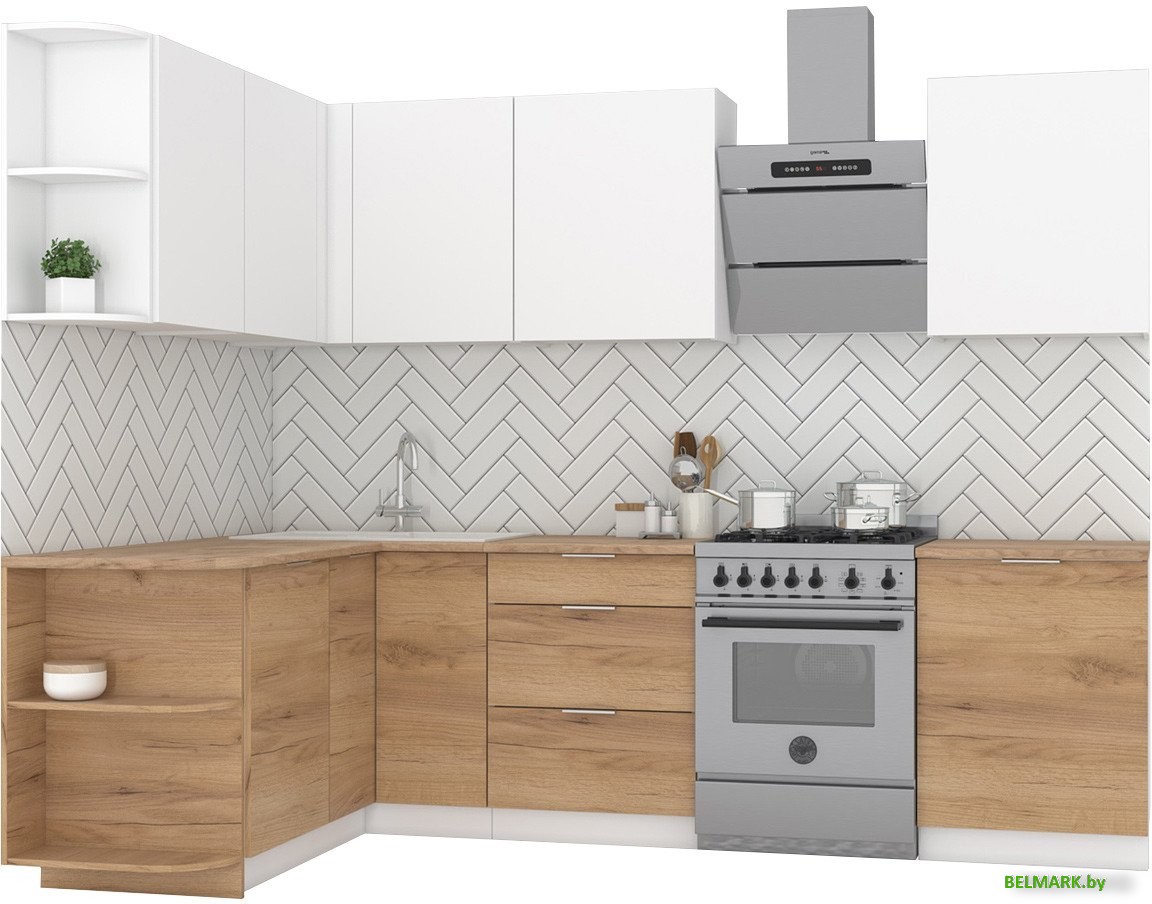 Готовая кухня Интермебель Микс Топ-16 2.1x1.6м левая (белый премиум/дуб крафт золотой/венато) - фото