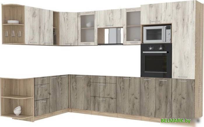 Готовая кухня Интерлиния Мила 1.88x3.2 левая без столешницы (дуб белый/дуб серый) - фото