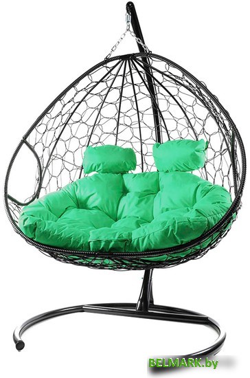 Подвесное кресло M-Group Для двоих 11450404 (черный ротанг/зеленая подушка) - фото2