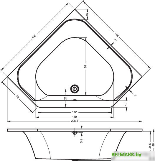 Ванна Riho Austin 145x145 - фото2