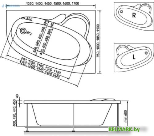 Ванна Bonito Home Maya 170x110R (с ножками) - фото2