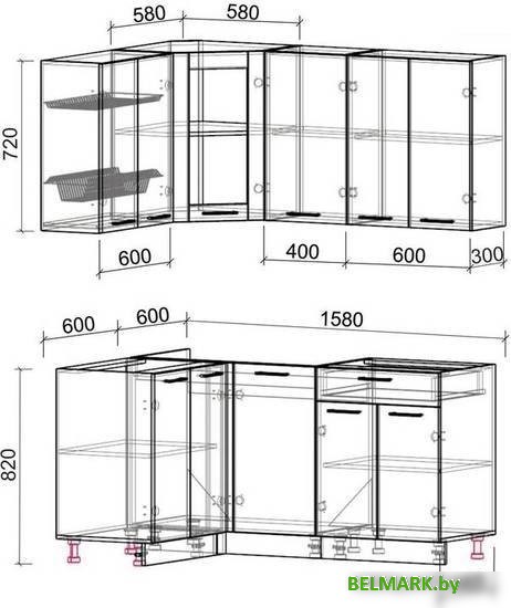 Готовая кухня Интерлиния Мила 12x16 без столешницы (бетон/антрацит) - фото2