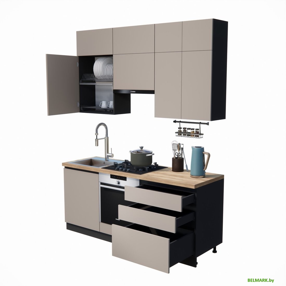 Готовая кухня ВерсоМебель Эко Премиум 2.0 (глиняный серый/ст. дуб вотан) - фото2