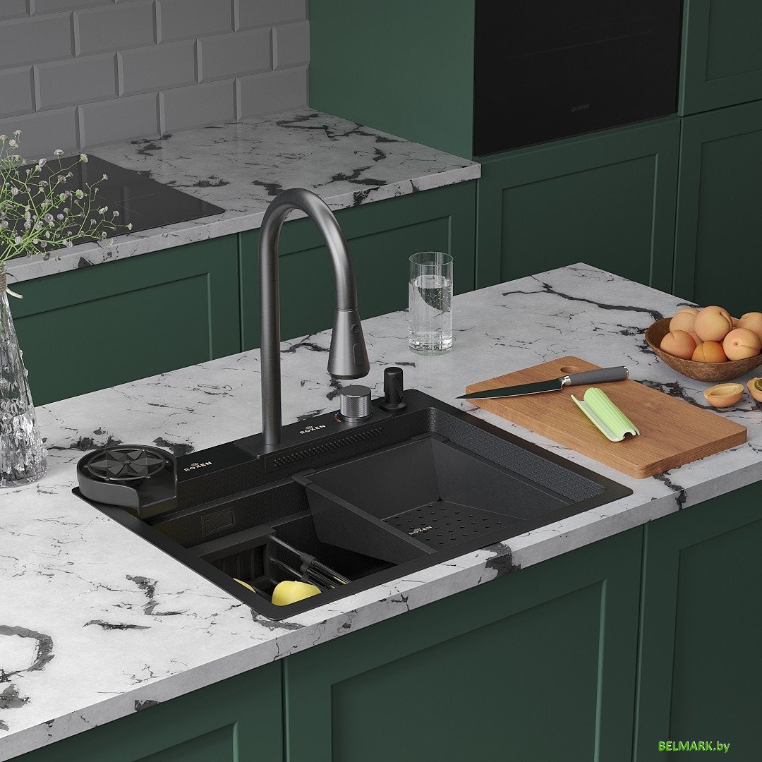 Кухонная мойка Roxen Stage Plus 560250-60-BS многофункциональная 8 в 1 (60*48/текстурный графит) - фото2